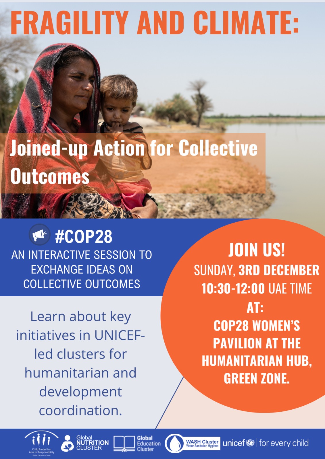 UNICEF-led/co-lead Clusters/AoR Side Event at COP 28: Fragility and Climate: Joined up action for Collective image